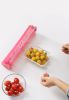 Plastic Cling Wrap Storage Holder with Slide Cutter Cling Film Cutter Aluminum Foil, Parchment Paper Dispenser - Pink