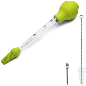 Silicone Cooking Brush Baking Roasting Grilling Baster with Marinade Needles for Turkey, Beef, Pork, Chicken - Green