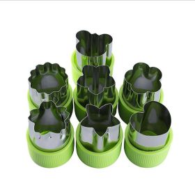 7 Pieces Fruits Cutter Vegetables Cutter Stainless Steel Cookie Stamp Biscuit Presser  - Green