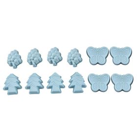 Silicone Molders 12 pieces Non-Stick Christmas Tree Grapes Butterfly Cake Molders Bread Baking Pan Homemade Cake Tools - blue