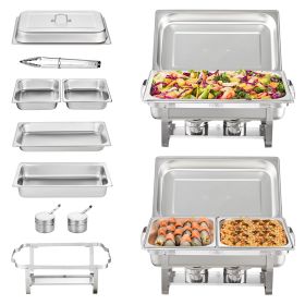 VEVOR 2-Pack Rectangle Chafing Dish Set 2 Full-Size 8Qt Pan 4 Half-Size 4Qt Pans - Default