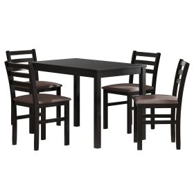 5PCS Stylish Dining Table Set 4 Upholstered Chairs with Ladder Back Design for Dining Room Kitchen Brown Cushion and Black (=OLD SKU:W69177433) - as P