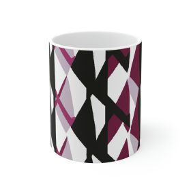 Decorative Ceramic Coffee Mug 15oz, Mauve Pink And Black Geometric Pattern - 11oz