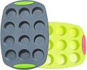 Non Stick Silicone Muffin Pan 12 Cups Cupcake Pan BPA-Free Food Grade Silicone Baking Molds Microwave Safe Dishwasher Safe - green