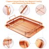 Crisper Tray Set Non Stick Cookie Sheet Tray Air Fry Pan Grill Basket Oven Dishwasher Safe Oil Free - Copper