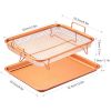 Crisper Tray Set Non Stick Cookie Sheet Tray Air Fry Pan Grill Basket Oven Dishwasher Safe Oil Free - Copper