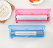 Plastic Cling Wrap Storage Holder with Slide Cutter Cling Film Cutter Aluminum Foil, Parchment Paper Dispenser - Pink