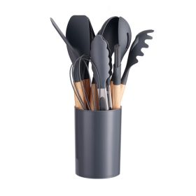 12-piece Silicone Kitchenware With Wooden Handle (Option: Gray-12pcs Set)